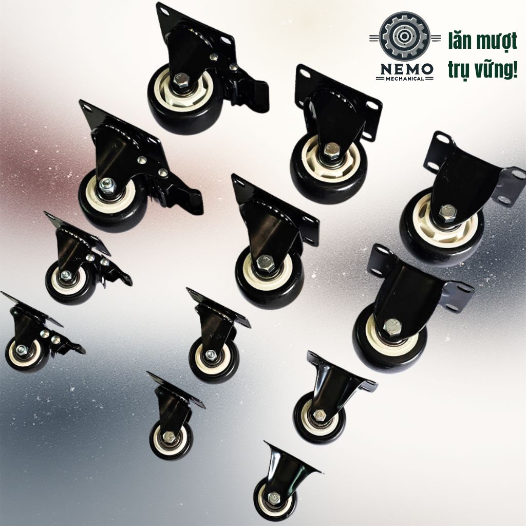 Bánh Xe Đẩy Hàng Đen Trắng – Chịu Tải Tốt, Khung Thép Sơn Tĩnh Điện